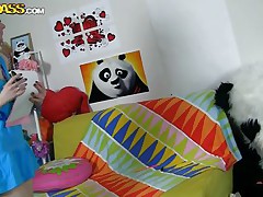 The slutty Panda discovered this time a girl obsessed with him! This beauty has a poster with panda on the wall and draws a picture of him now. She's so slutty and glad that lastly panda visited her but does she knows what his intentions are? Well she maybe a bit innocent and stupid but that's how panda likes it!